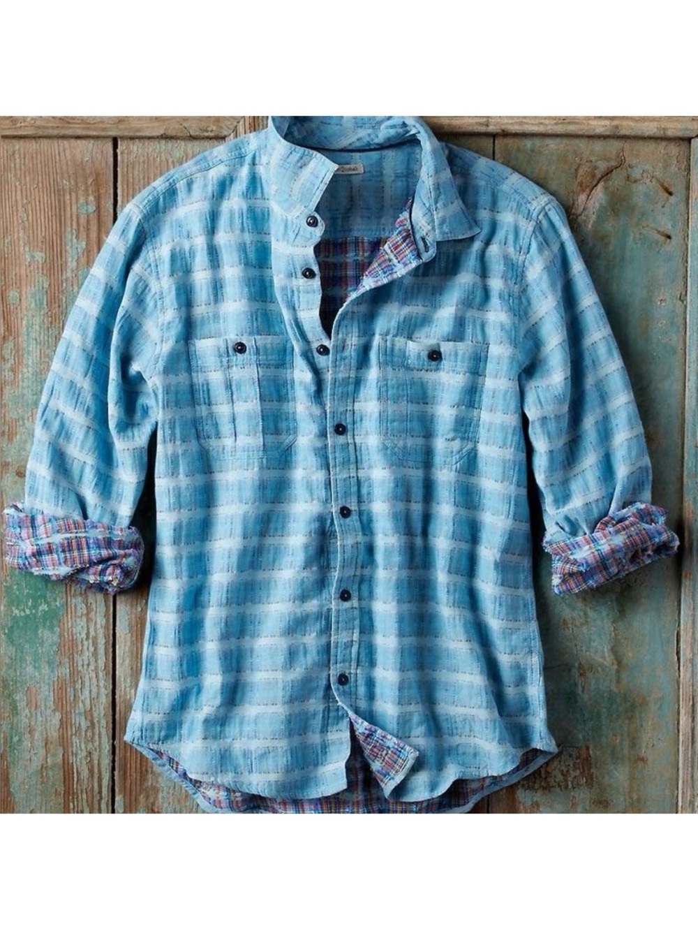 Carbon2Cobalt Sea Change Chambray Shirt Men’s Size XL Lightweight Plaid Beachy